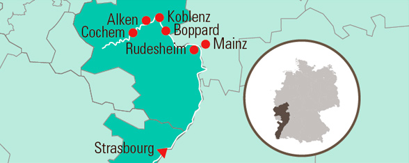 RüDesheim Kort Krydstogt på Rhinen og Mosel   Gislev Rejser RüDesheim Kort